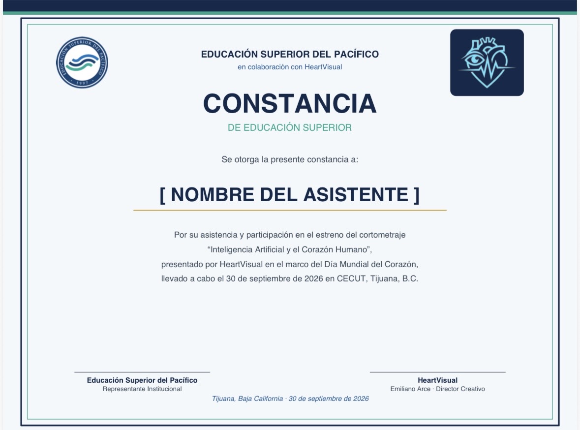 Constancia de Educación Superior del Pacífico en colaboración con HeartVisual